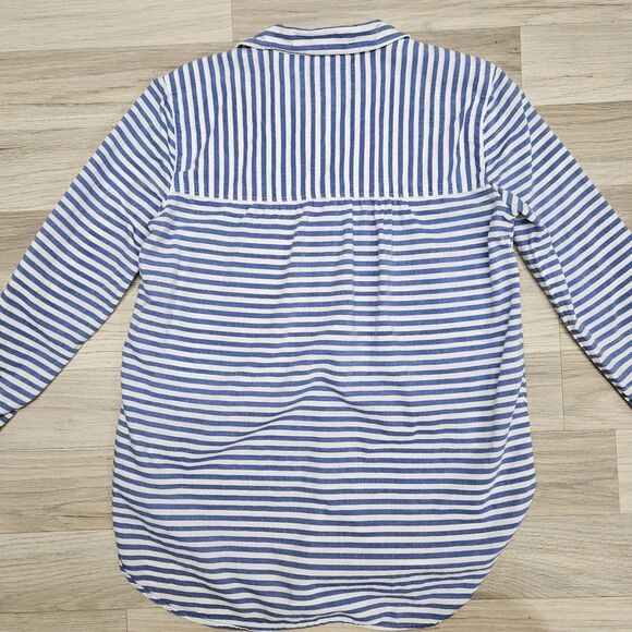 Loft Womens Blue White Stripe Cotton Blouse Button Down Size XS - Picture 7 of 7
